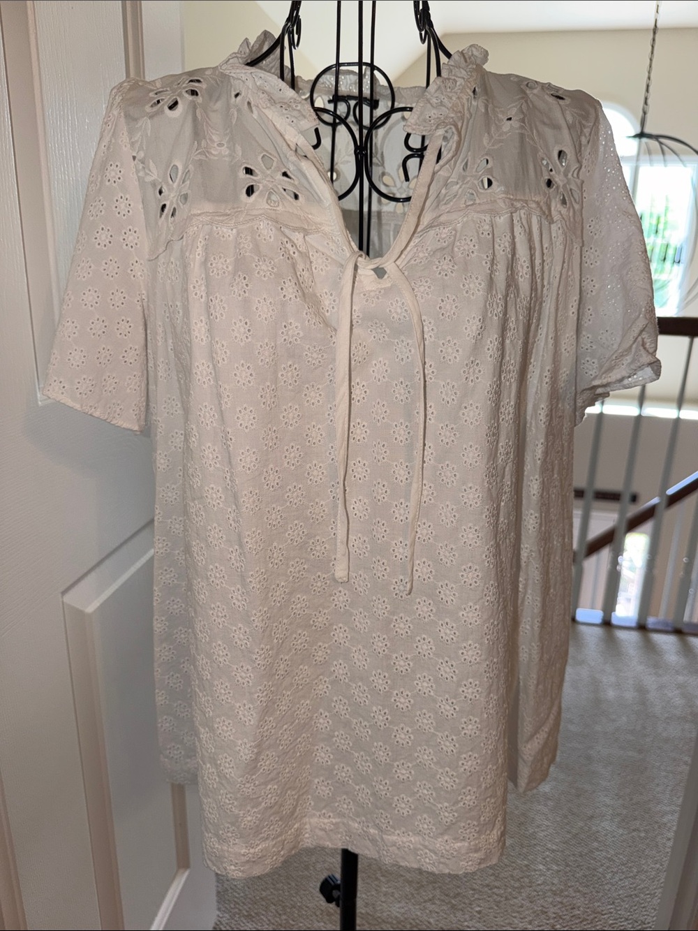 Ann Taylor white  Eyelet Tie-Neck Blouse